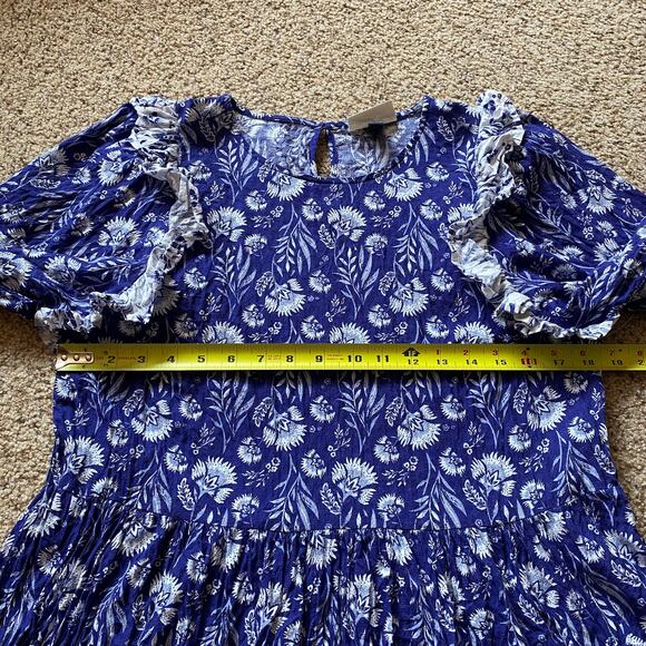 Universal Thread Floral Peasant Blouse Cottegecore Prairie Blue White Ruffle - Picture 3 of 8